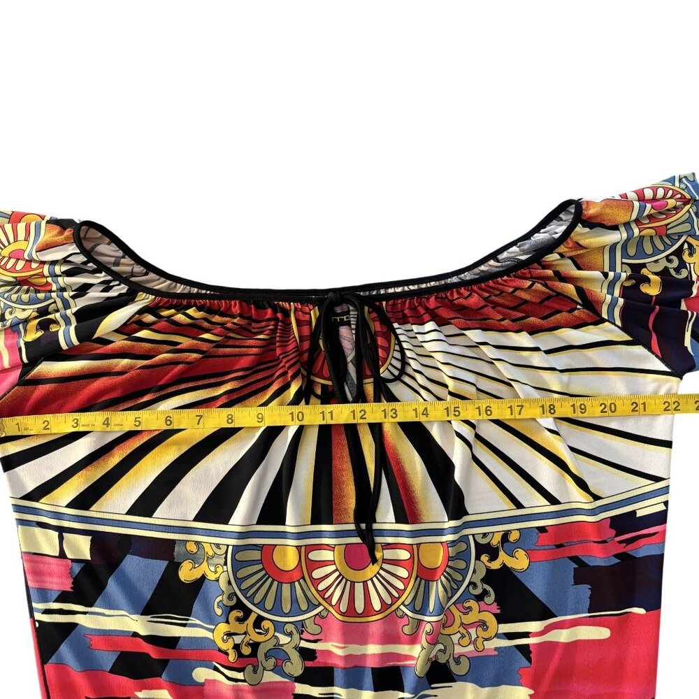 Evovorro Graphic Print Peasant Top Small Multicolor Boho Tunic 3/4 Sleeve - Picture 9 of 11